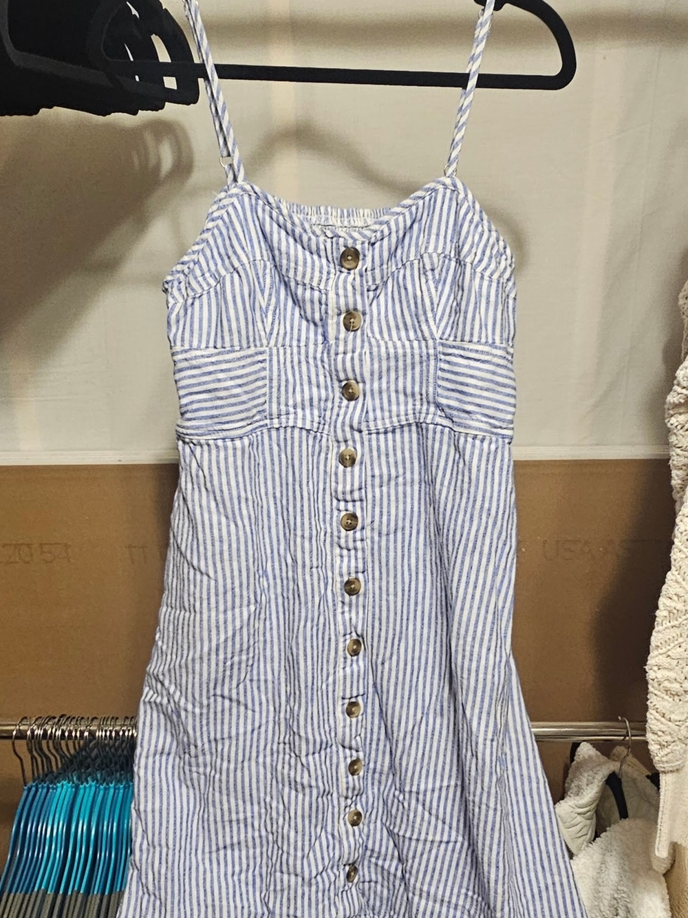 Universal Thread Blue and White Striped Button-Front Midi Sundress